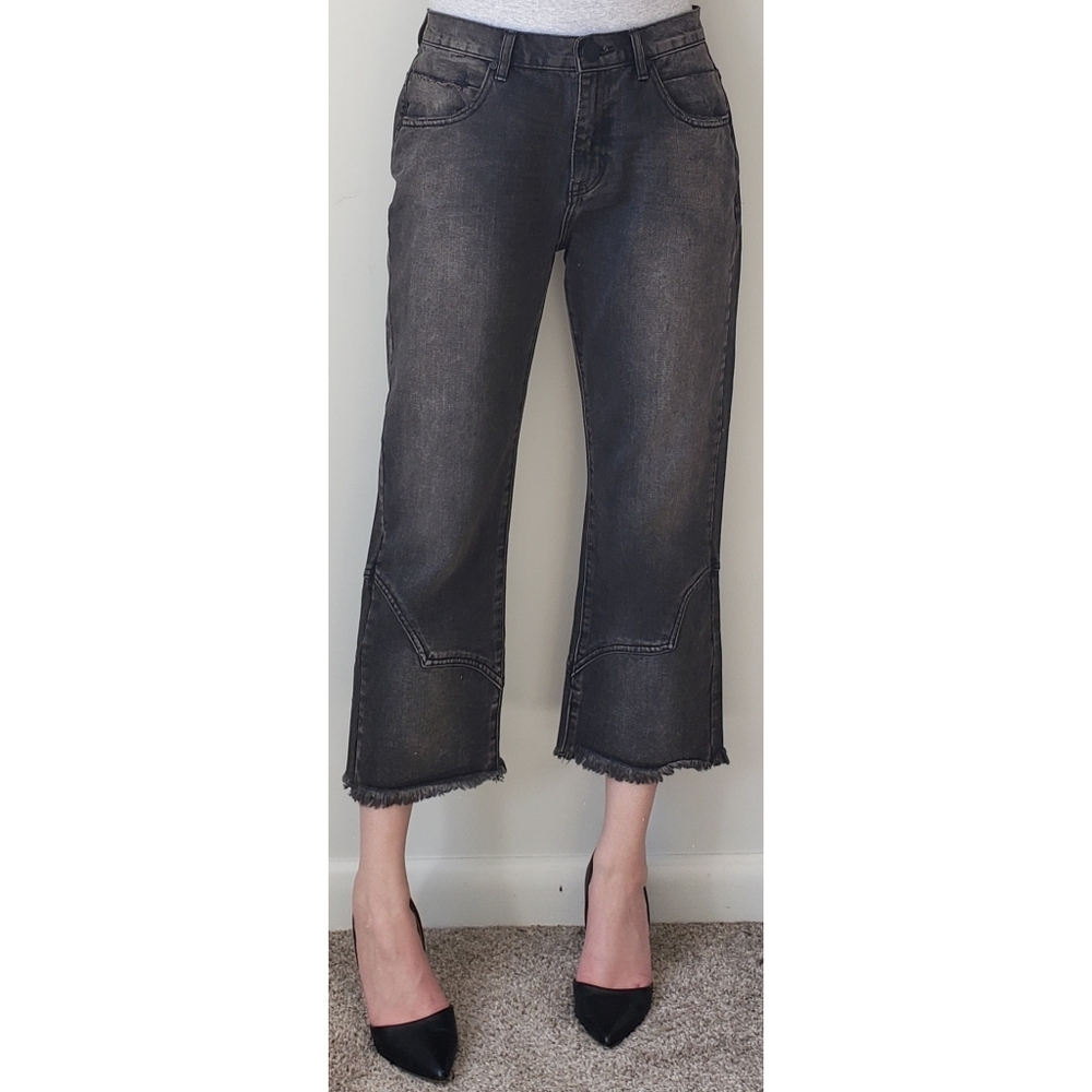 One Teaspoon Cropped Wide Leg Flare Western Faded Jeans 27 Fray Hem